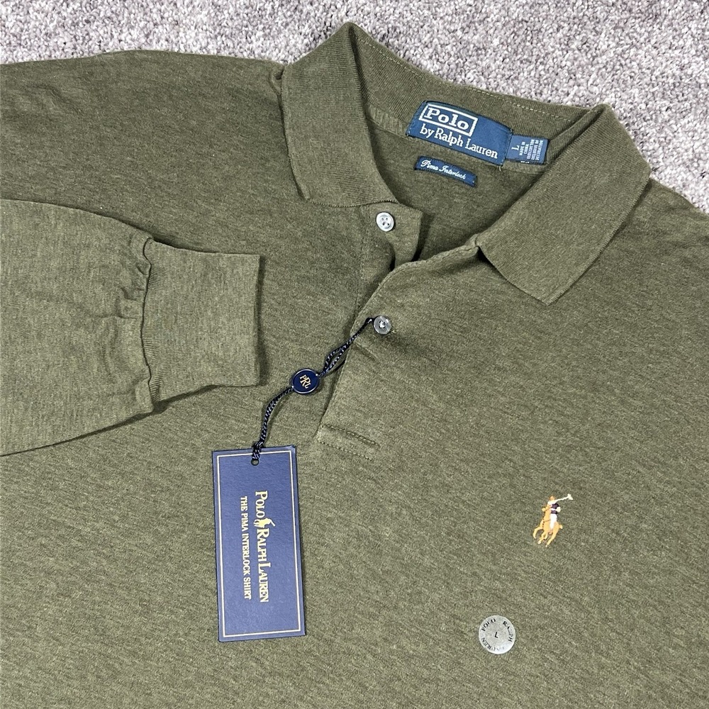 NEW Polo Ralph Lauren Pima Interlock Long Sleeve Soft Flesh Pony Green Men Large